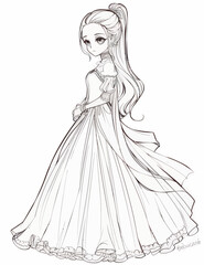 a coloring page of a princess in a dress