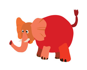 Cartoon elephant careful looking  down. Vector illustration isolated on white.
