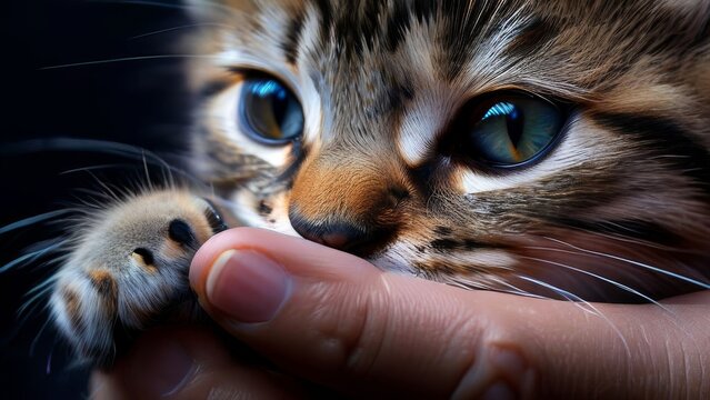 Polydactyl kitten examined by vet.
