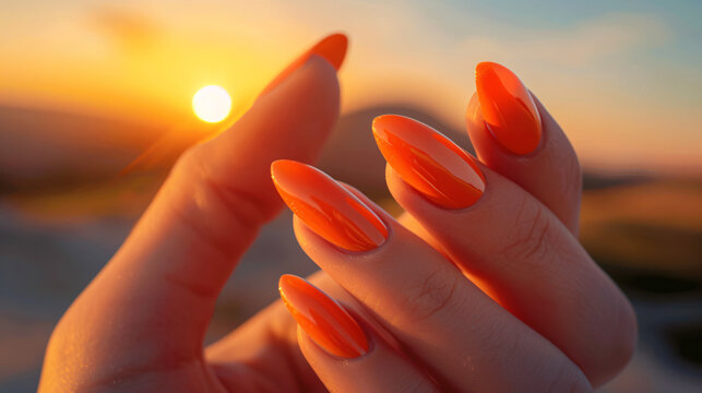 Sunset Elegance: Professional Hand Model with Burnt Orange Nails