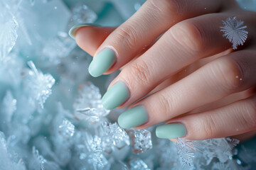 Cool Mint Beauty: Capturing Professional Hand Modeling with Icy Frost Background