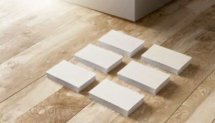 High-Resolution Blank Business Cards on Wooden Floor Mockup