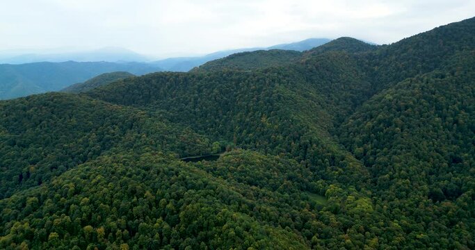 Aerial footage of Lake Gosh in a dense mountain forest in Gosh village in Dilijan, Tavush, Armenia