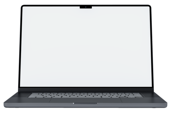 Realistic modern laptop mockup with blank screen. Device concept for for presentation branding identity global business or Showcase your apps, websites and other digital projects. 3D rendering