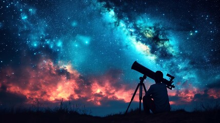 guy sitting outside and looking through a telescope