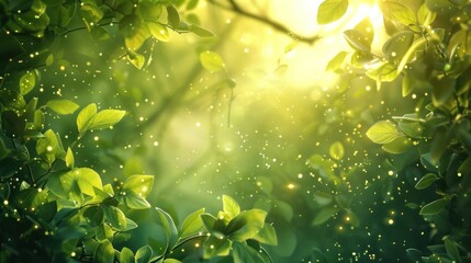 a mesmerizing portrayal of bright green foliage basking in the golden glow of sunlight, 