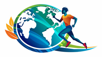 Runner with globe on white backdrop, vibrant, June 5. Global Running Day concept.