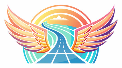 Winged road to mountain on white background, freedom, June 5. Global Running Day concept.