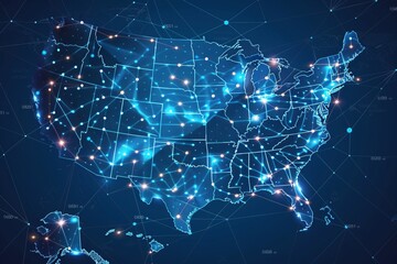 Fototapeta premium Digital Map of USA with Network Connection created with generative AI