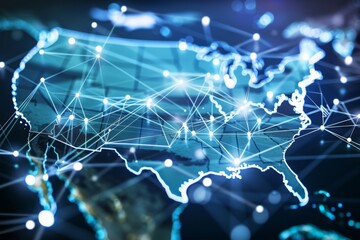 Obraz premium Digital Map of USA with Network Connection created with generative AI