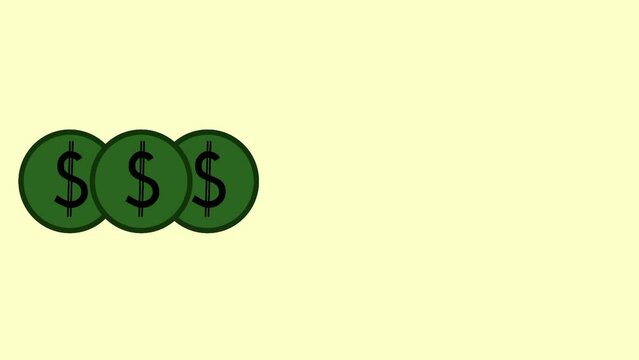 Green Dollar Coin Falling, 2D Animation, Cream Background