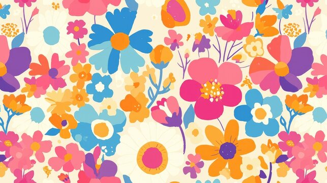 Embrace the summer vibes with this whimsical pattern featuring charming rainbow flowers This retro floral print inspired by the funky styles of the 1960s is perfect for adding a gro