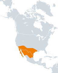 Aridoamerica map, ecological region of dry and arid climate, spanning Northern Mexico and Southwestern United States. A region, where pre-Columbian people cultivated drought-resistant tepary beans.