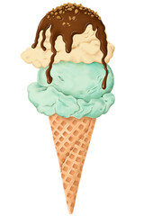 Hand drawn ice cream cone transparent png