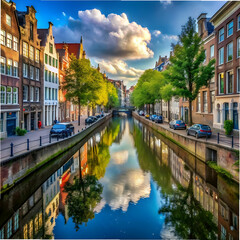 view of canal in city - obrazy, fototapety, plakaty