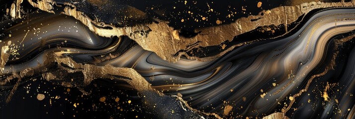 Natural Luxury, Style incorporates the swirls of marble or the ripples of agate, Very beautiful cool powdery black paint with the addition of gold powder. - obrazy, fototapety, plakaty