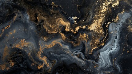 Natural Luxury, Style incorporates the swirls of marble or the ripples of agate, Very beautiful cool powdery black paint with the addition of gold powder. - obrazy, fototapety, plakaty