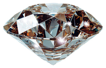 Crystal-like diamond with reflective surfaces isolated on transparent background