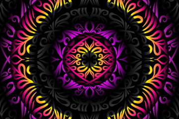 Beautiful colourful batik ethnic dayak ornament line art pattern background