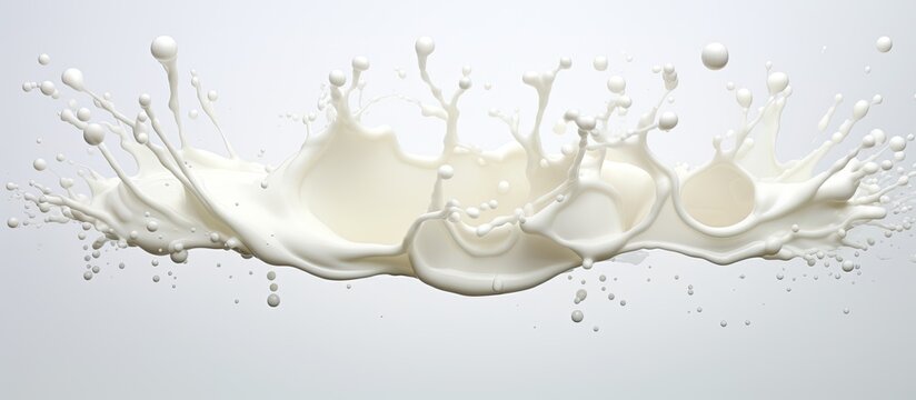 A splash of milk against a white backdrop in macro photography