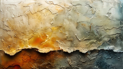Obraz premium Abstract roughly plastered stone concrete wall, surface painted in pale grey, blue, beige colors. Pattern stucco background. Rough grain backdrop plaster. Design poster, template, banner, wallpaper.