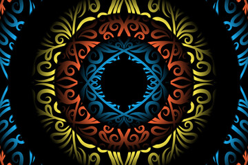 Beautiful colourful batik ethnic dayak ornament line art pattern background