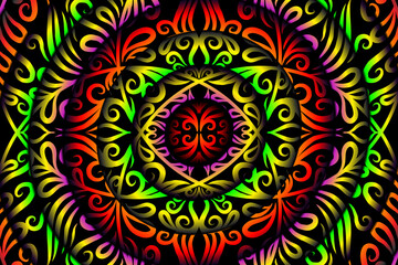 Beautiful colourful batik ethnic dayak ornament line art pattern background