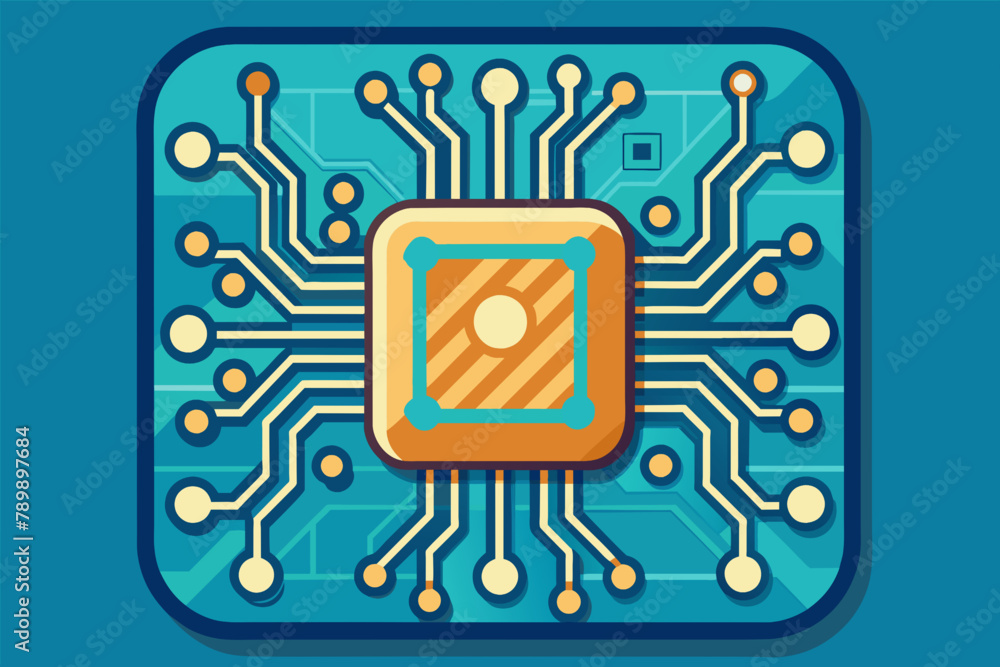 Poster circuit board vector illustration in flat design style. microchip icon.