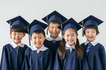 Arafed group of children in graduation gowns posing for a picture, Happy learning. Generated AI 