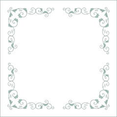 Fototapeta na wymiar Round green vegetal ornamental frame with leaves, decorative border, corners for greeting cards, banners, business cards, invitations, menus. Isolated vector illustration. 