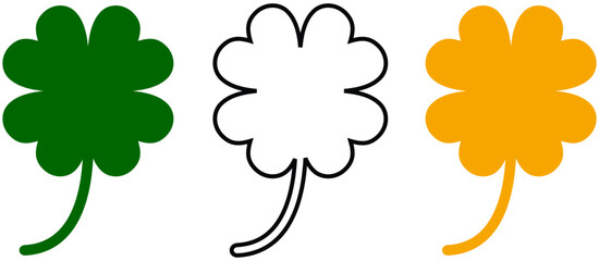 Good luck four leaf Clover flat icon set isolated on transparent background