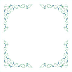 Green vegetal ornamental frame with leaves, decorative border, corners for greeting cards, banners, business cards, invitations, menus. Isolated vector illustration.	
