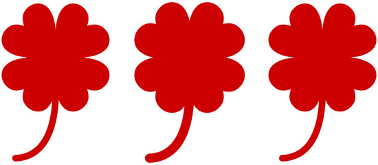 Good luck Red Maple four leaf Clover flat icon set isolated on transparent background