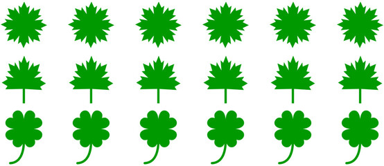 Good luck Green Maple four leaf Clover flat icon set isolated on transparent background