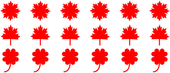 Good luck Red Maple four leaf Clover flat icon set isolated on transparent background
