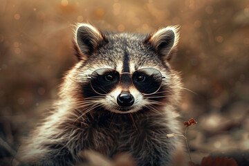 A raccoon with a touch of mystery, its sunglasses concealing its thoughts and intentions. - obrazy, fototapety, plakaty