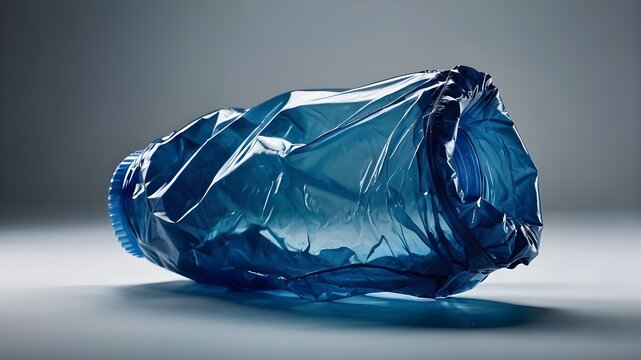 Crumpled blue plastic bottle isolated on a white clipping path