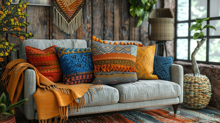 A set of stylish throw blankets and accent pillows in coordinating colors, adding coziness to your seating area.