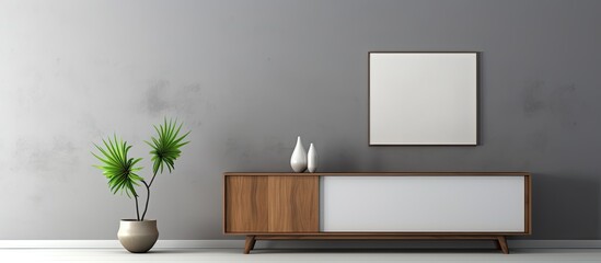 Modern living room with white wooden cabinet and plant