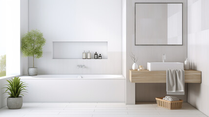 Bright bathroom interior with white tones wall