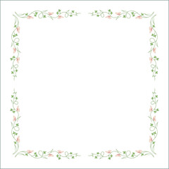 Fototapeta na wymiar Green vegetal ornamental frame with leaves and butterflies, decorative border, corners for greeting cards, banners, business cards, invitations, menus. Isolated vector illustration. 