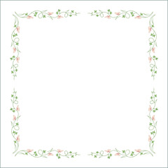 Green vegetal ornamental frame with leaves and butterflies, decorative border, corners for greeting cards, banners, business cards, invitations, menus. Isolated vector illustration.	
