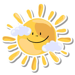 Cute smiling sun with clouds design element