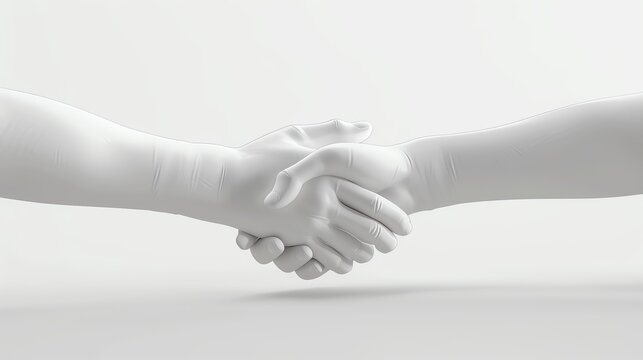 3D rendering of a business handshake, models isolated on white, symbolizing partnership and agreement