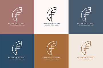 fashion studio logo design template. fashion girl. Letter F Company logo design.