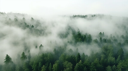 closeup of fog in the forest. top view. aerial view