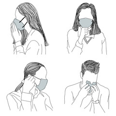 People wearing protective medical face masks design element set transparent png