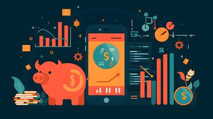 Conceptual of a Smartphone Screen with Investment and Retirement Planning Icons and Analytics