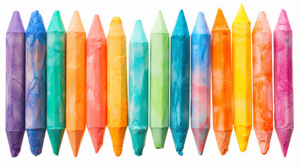 Photo grunge hand drawn colorful scribble wax pastel, rainbow crayon isolated on white, clipping path - Powered by Adobe