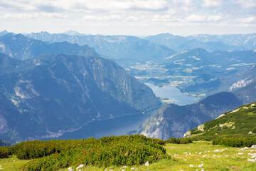 Austria limestone mountains Dachstein. Mountain view of Hallstatter lake